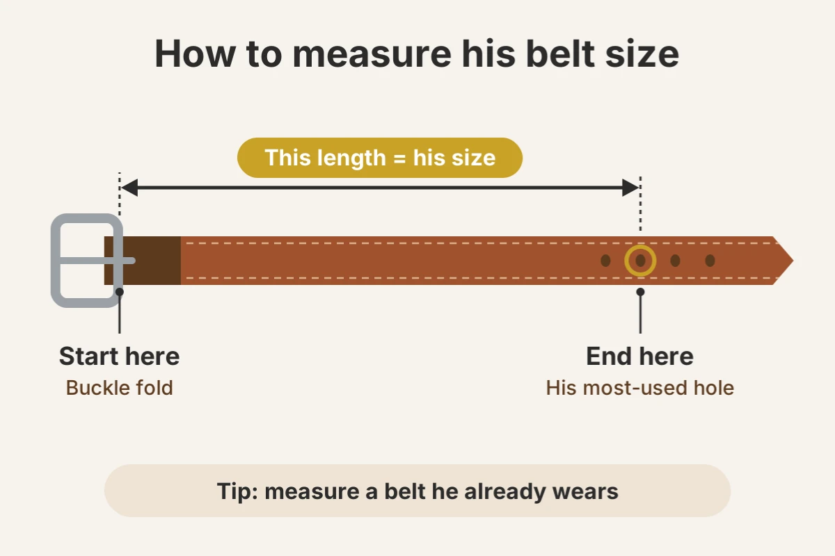 How to measure belt size from the buckle fold to the most-used hole